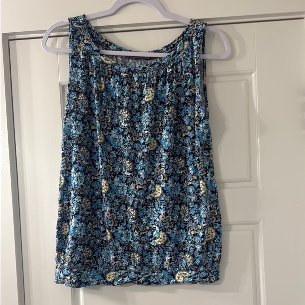 Ann Taylor LOFT Floral Blue Sleeveless Tank Top size L